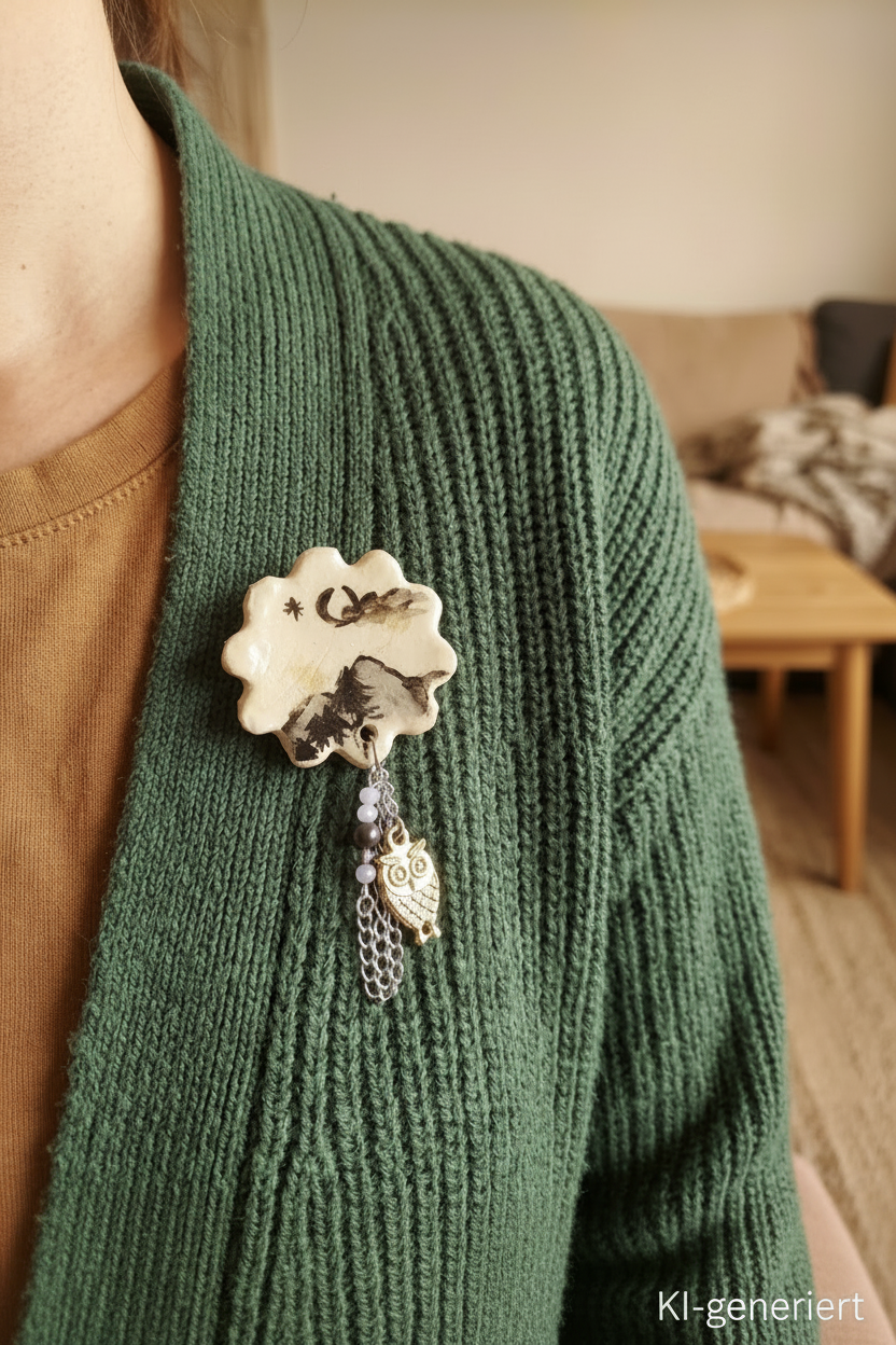 Pin Groß Handmade " Eulen-Berge"