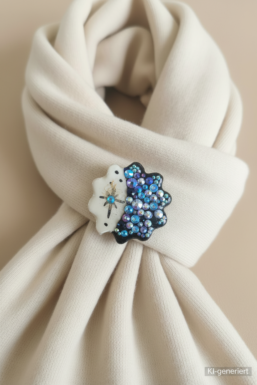 Pin Groß Handmade " Blau-Lila-Brunk"