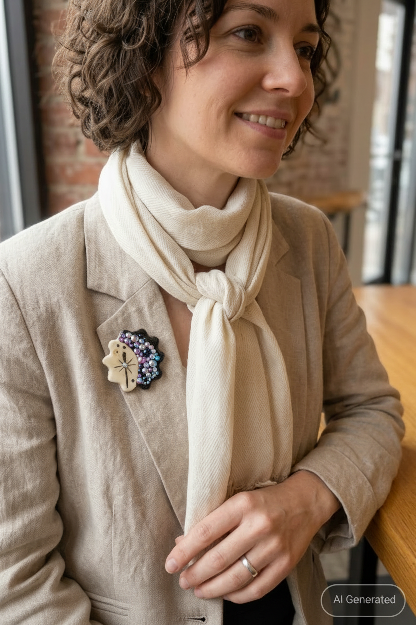 Pin Groß Handmade "Lila- Brunk"
