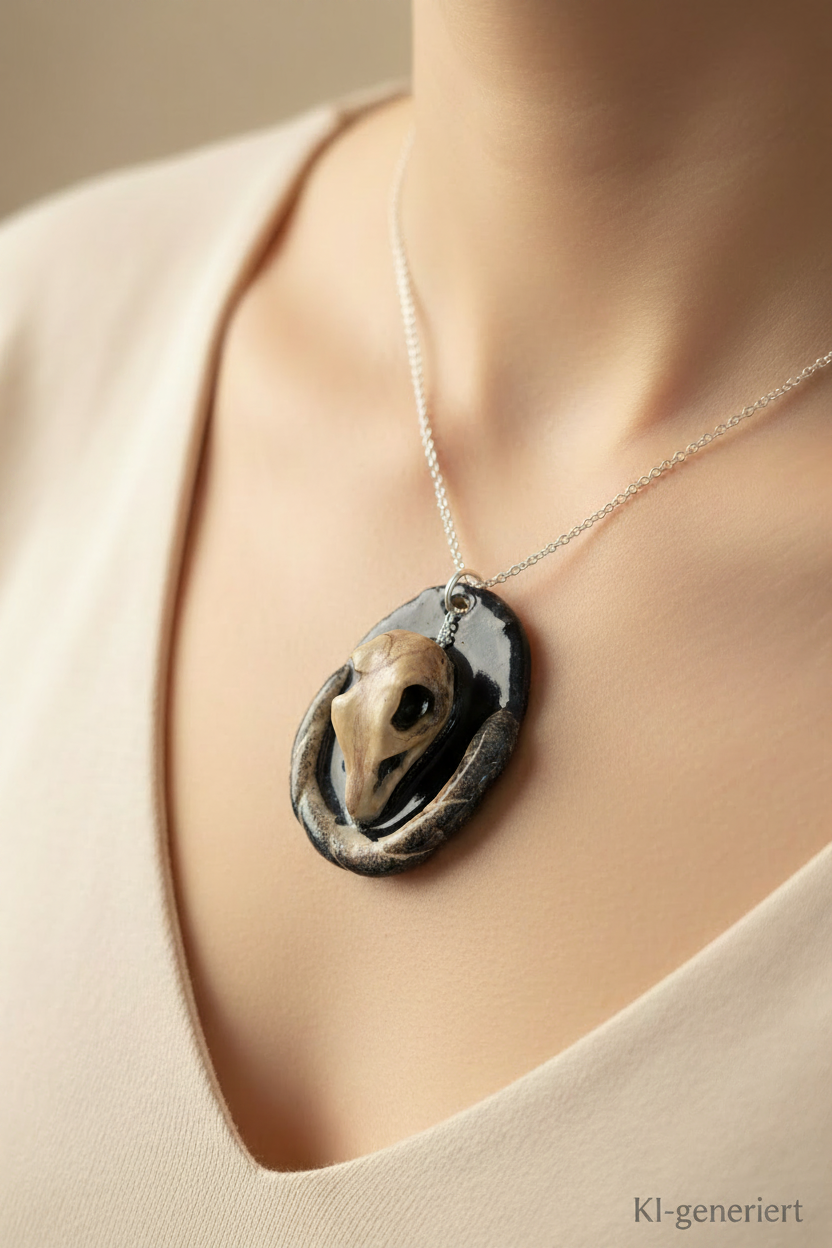 3D Anhänger Mystik "Krähe" – Handgemacht Gothic Schmuck