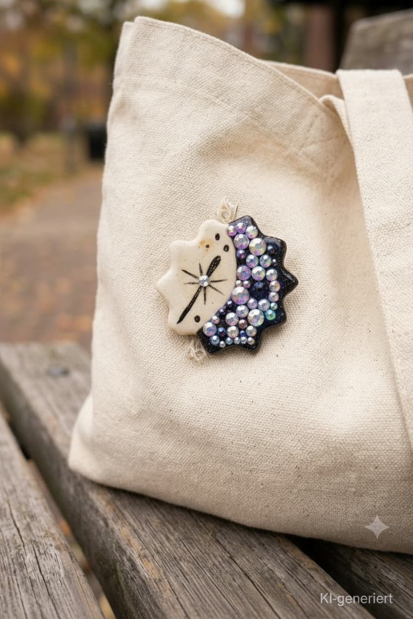 Pin Groß Handmade "Lila- Brunk"