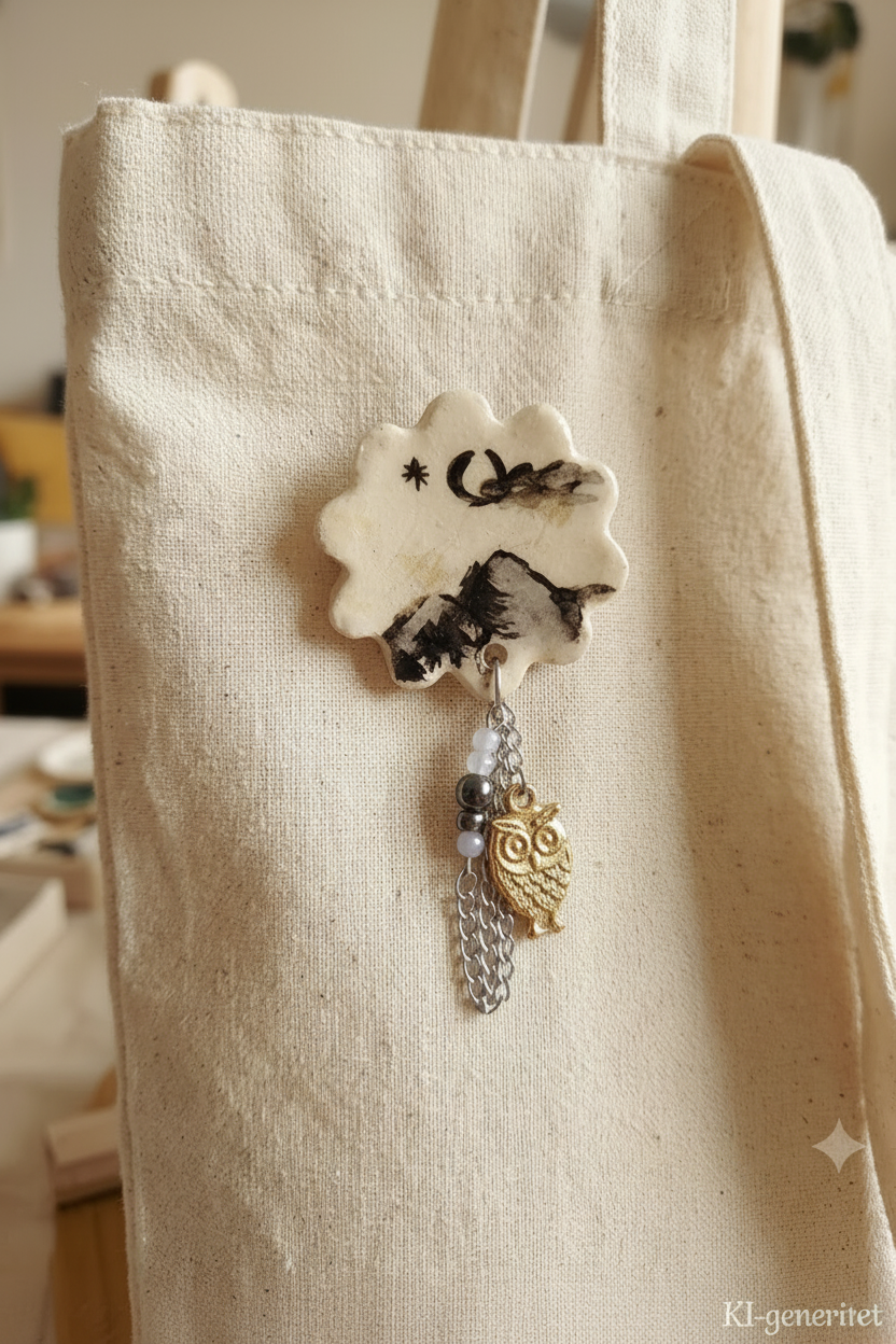 Pin Groß Handmade " Eulen-Berge"