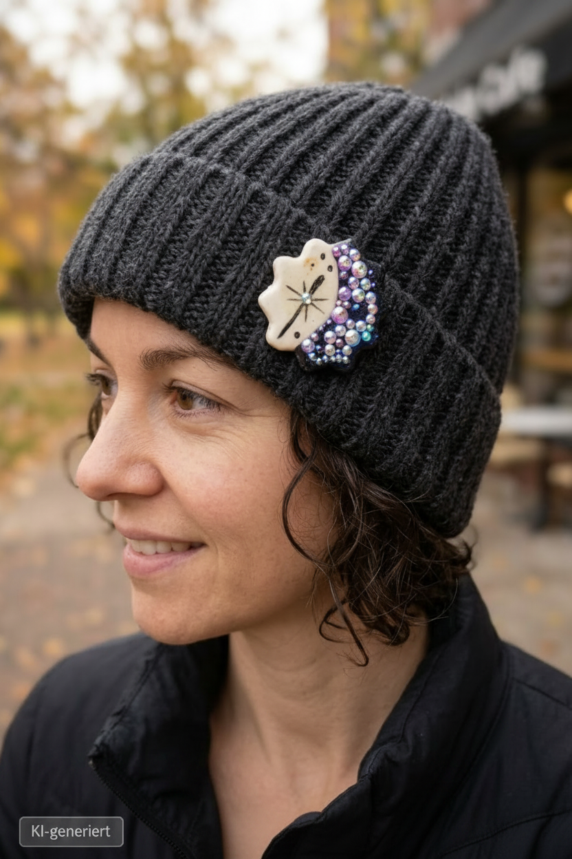 Pin Groß Handmade "Lila- Brunk"