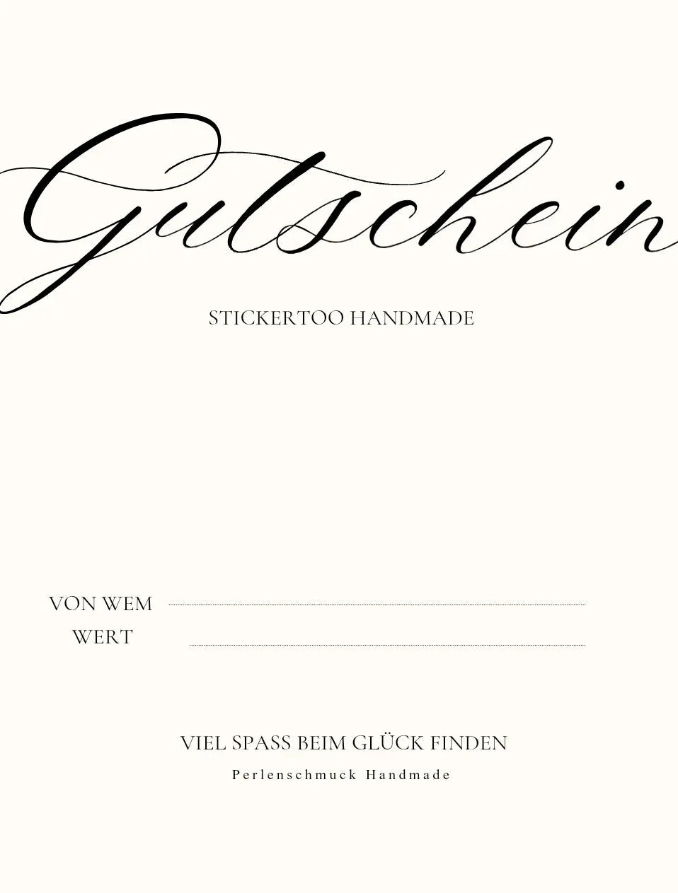 Gutschein für handgemachte Perlen- und Schmuckstücke von Stickertoo Handmade